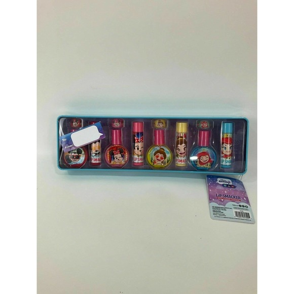 Disney Lip Smacker 4 Lip Gloss, 4 Nail Polish & 4 Ring 12 Pcs Set Blue Tin - Picture 1 of 3